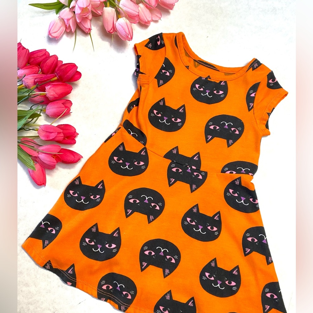 Cat & Jack Black Cat Fit and Flare Orange Dress